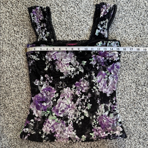 Demi Loon Tops - Floral Lace Trim Camisole Tank Top - Black & Purple